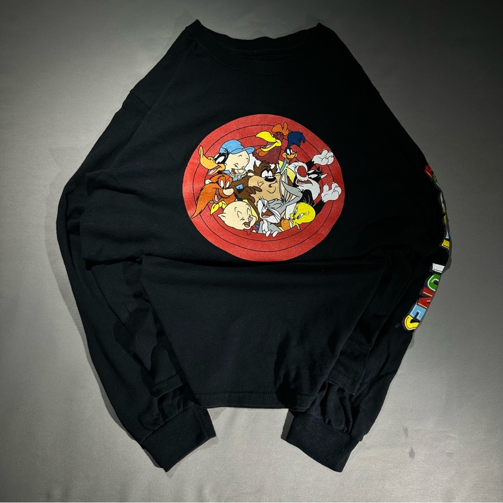 Warner Bros. Black Crewneck Sweater with Cartoon Print